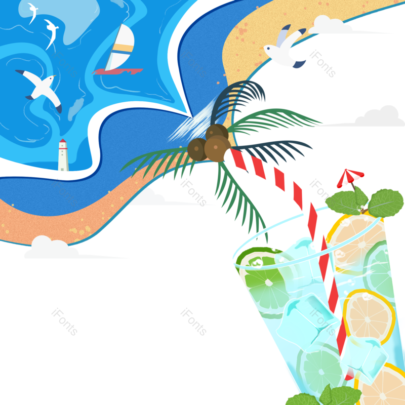夏天图片,海边元素,冰块PNG,海滩免抠素材